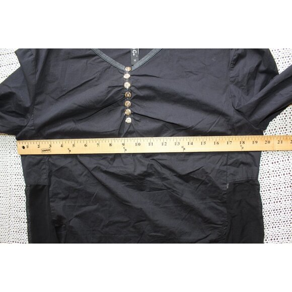 Tai & Gu Black Top Size M Leather & Mesh details Goth Y2K Rock Punk Blouse Silk - Picture 2 of 9